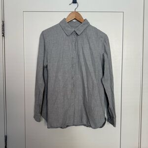 Uniqlo Shirt Womens Sz L Gray Button Up Long Sleeve 100% Cotton Casual Office